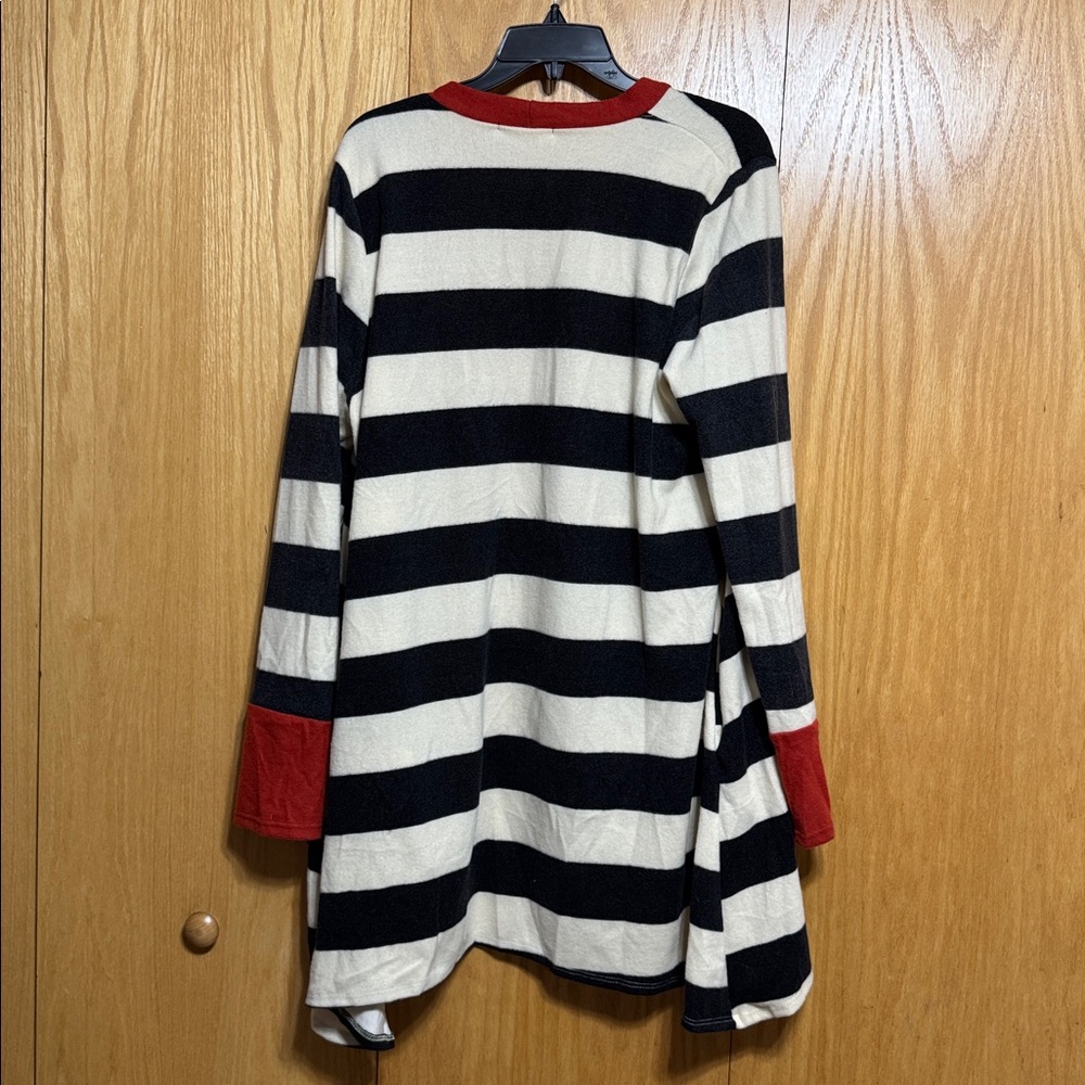 Jade by Jane Black and Cream Striped Cardigan with Rust Trim and Pockets - Picture 3 of 3
